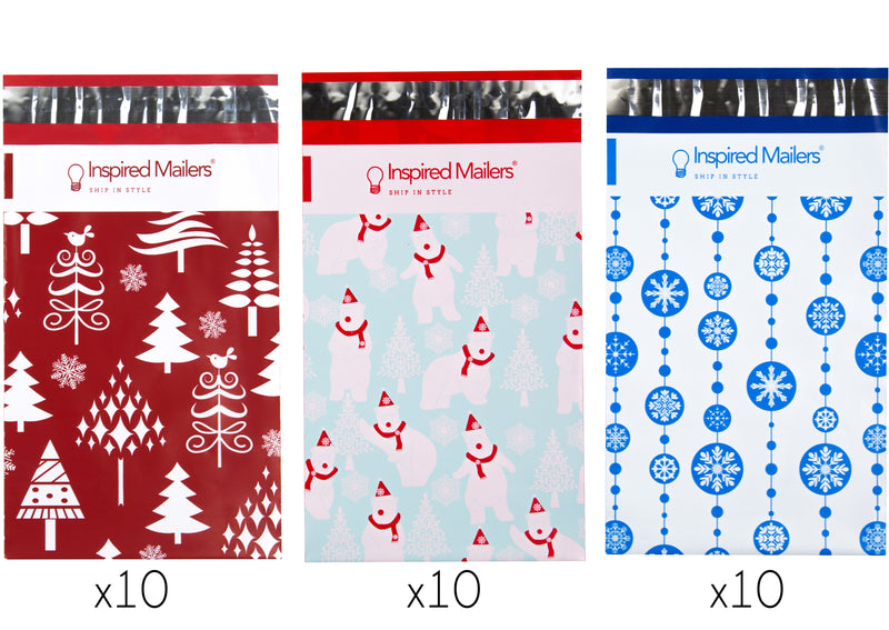 6x9 Holiday Variety Pack - Polar Bears, Red Christmas Trees, Blue Snowflake Baubles