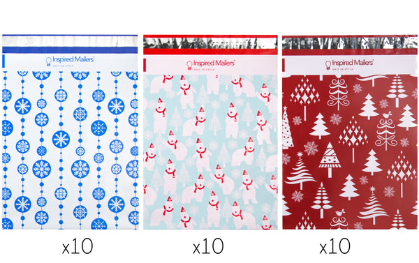 10x13 Holiday Variety Pack - Polar Bears, Red Christmas Trees, Blue Snowflake Baubles