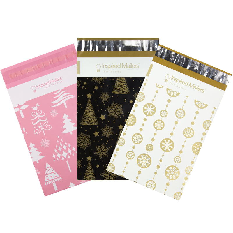 6x9 Variety Pack - Christmas Trees & Snowflakes, Rose Gold Christmas Trees, Gold Snowflake Baubles