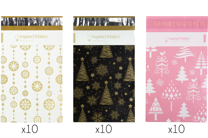 6x9 Variety Pack - Christmas Trees & Snowflakes, Rose Gold Christmas Trees, Gold Snowflake Baubles